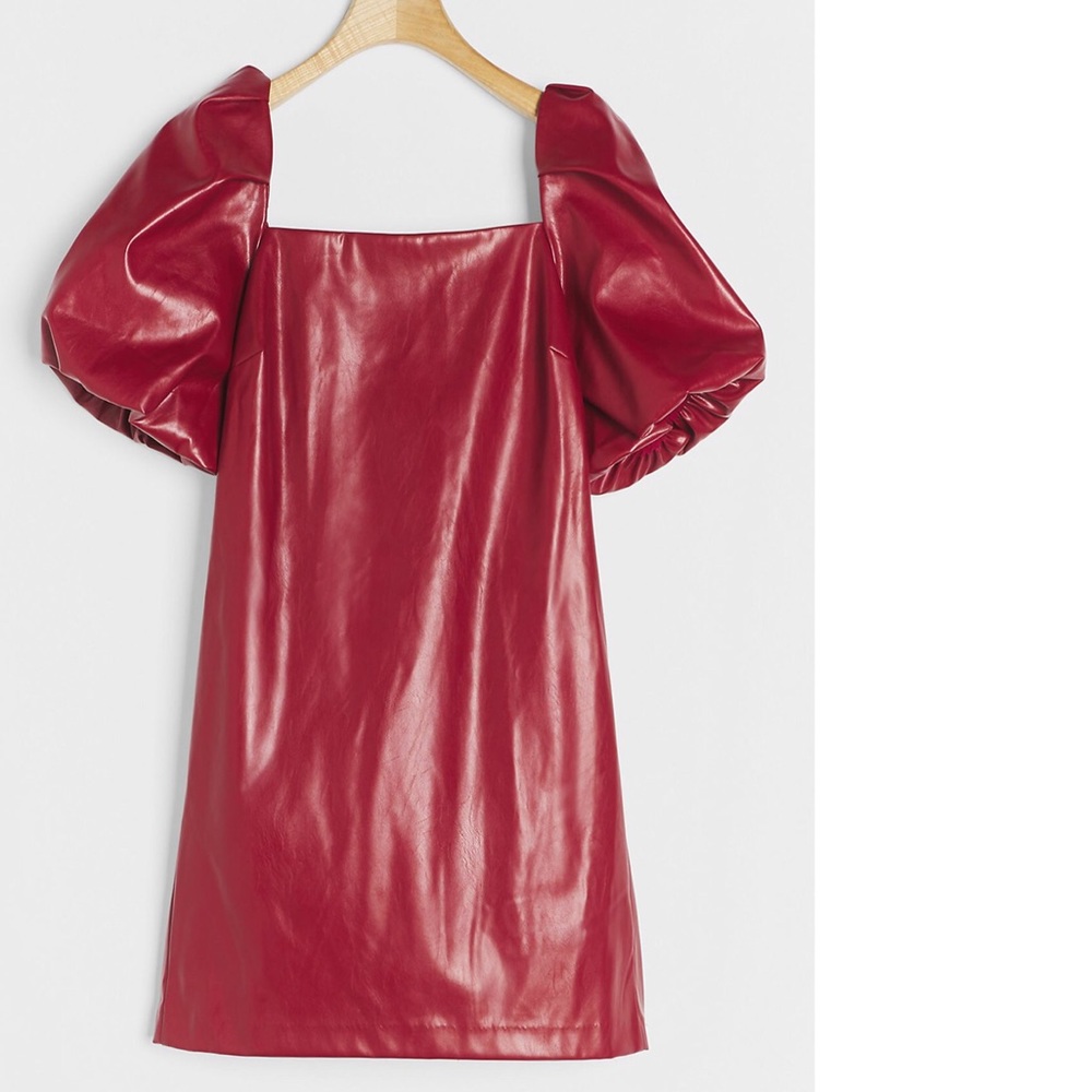 NWOT Anthropologie Greer Faux Leather Maroon Mini Dress
